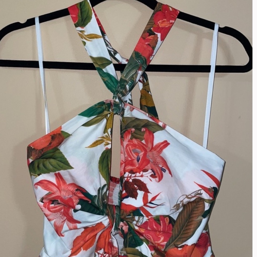 NWT Gianni Bini Charlotte Tropical Floral Halter Tie Front A-Line Dress - Picture 5 of 6